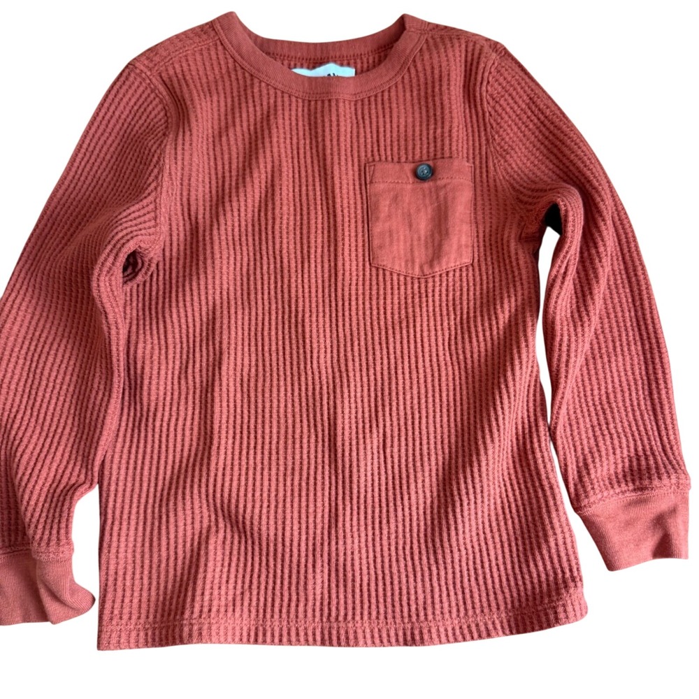 Old Navy Waffle Knit Pocket Long Sleeve Shirt Elbow Patches Rust 5T